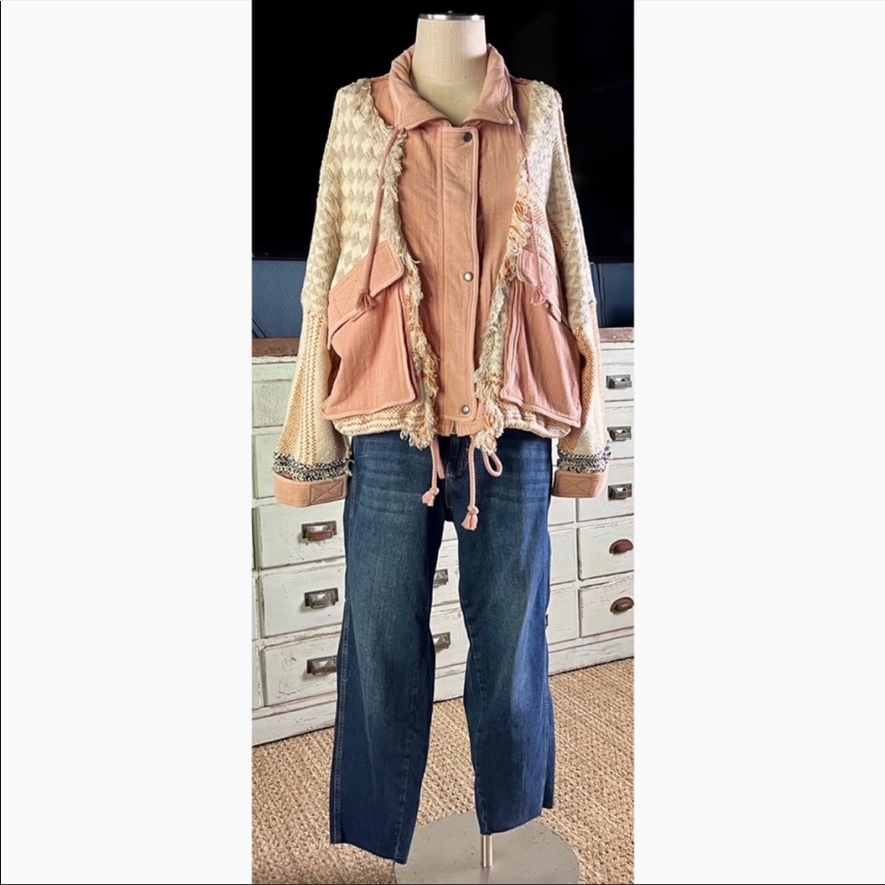Free People Everything Nice Sugar Rose Pink Fringe Jacket NWT New L